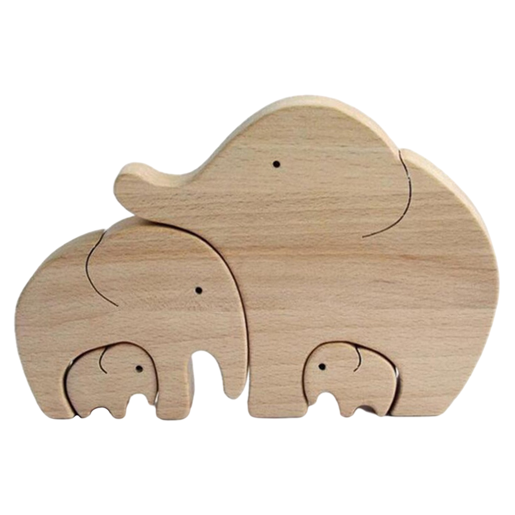 Wooden Elephant Sculpture Statue, Art Animal Figurine Home Decor Living Room TV Shelf Ornaments Artwork Mother's Day Gift