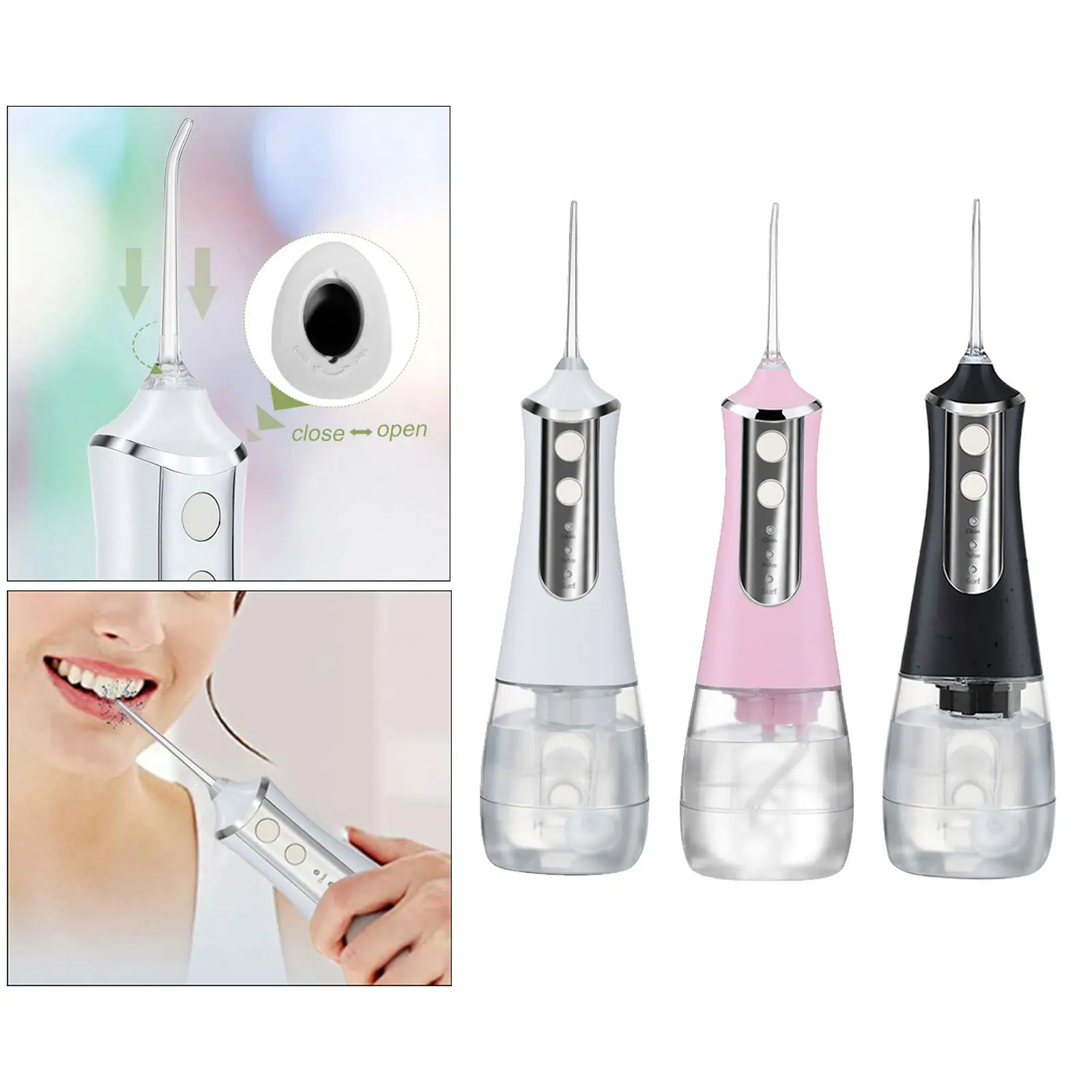 Water Flosser Professional Cordless 350ml Portable Waterproof Tool Kit Tooth Stain Eraser for Home Travel
