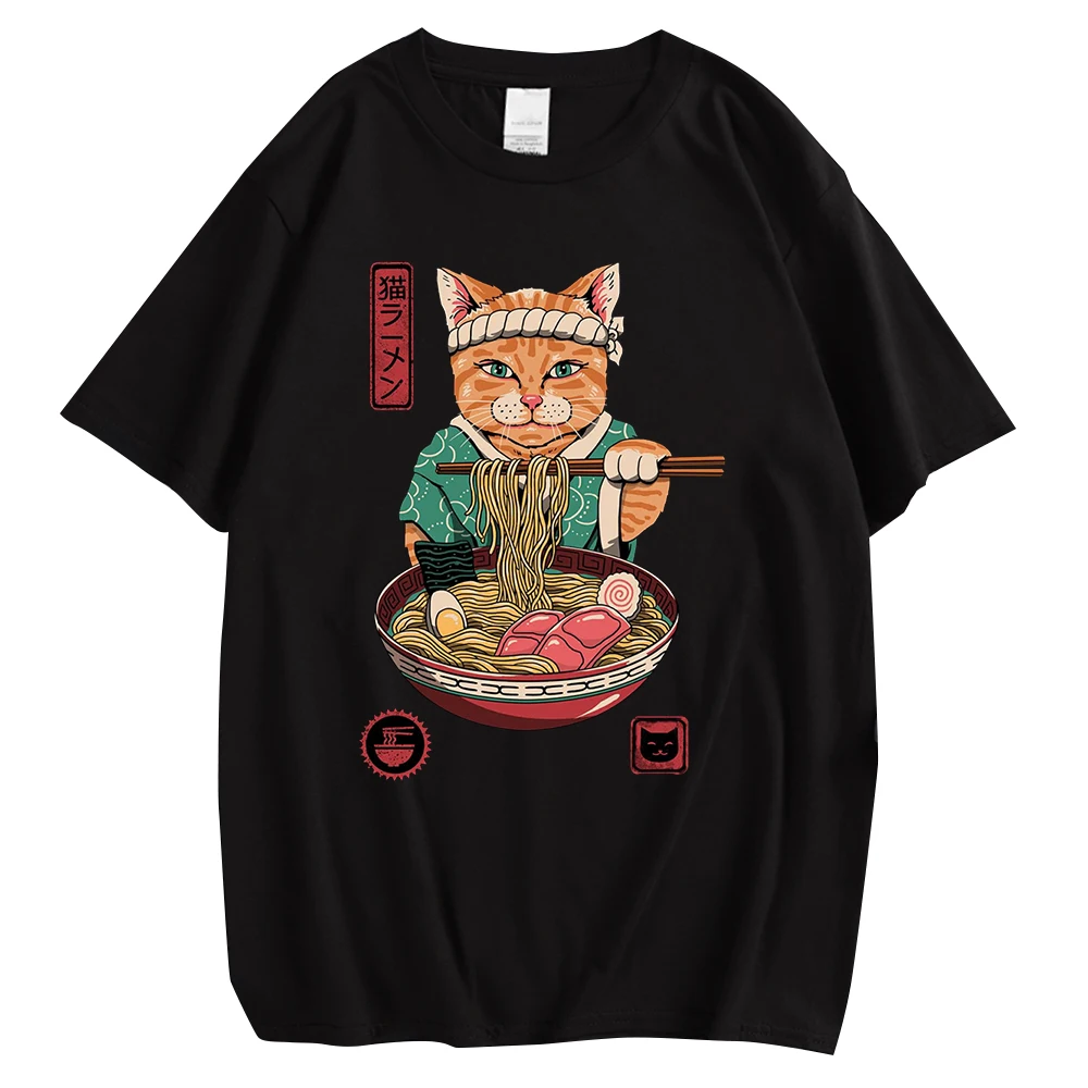eating ramen cat t shirt for women female cat t shirt japanese style unisex cute cat t shirt for cat lover gifts for cat lovers harajuku style cat t shirt unisex
