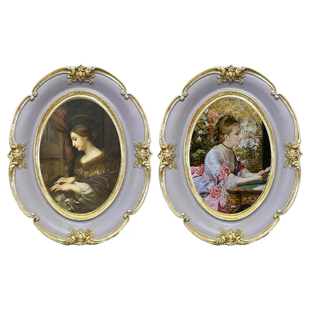 Vintage Baroque Oval Photo Frame Antique Table Resin Decoration Ornate Textured Picture Frame for Home Decor European Style