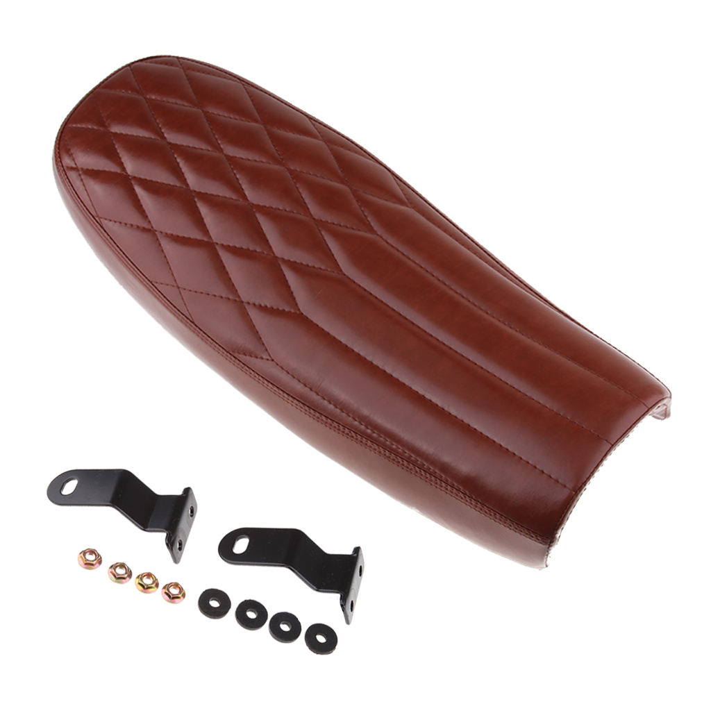 dolity Motorcycle Vintage Cafe Racer Saddle Seat Stylish Rhombus and Line, Waterproof Artificial Leather