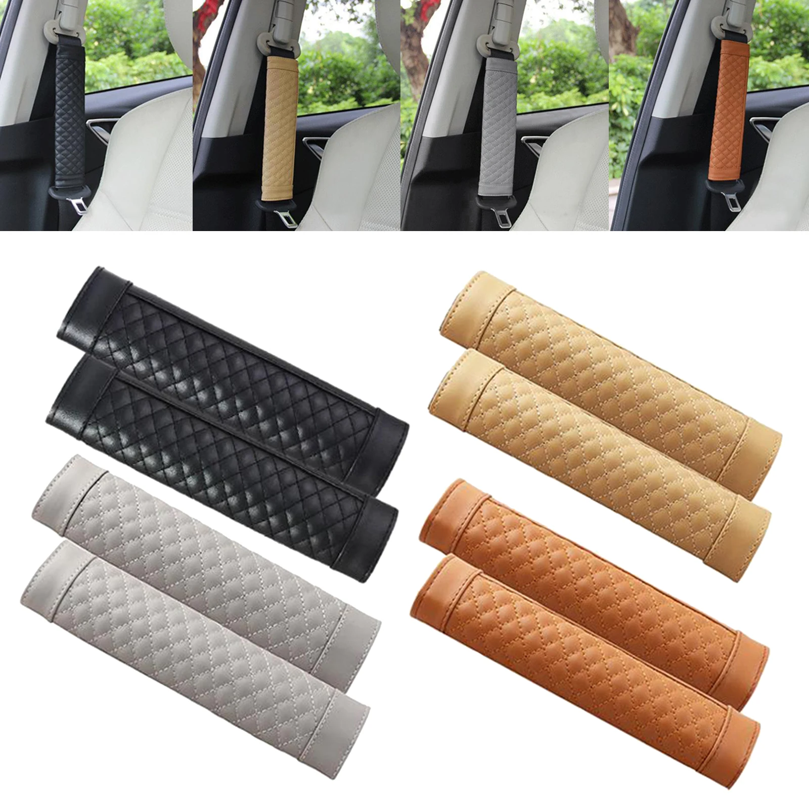 1Pair Stylish Car PU Leather Seatbelt Safety Seat Belt Pads Shoulder Strap Bag Backpack Cover Soft Comfort