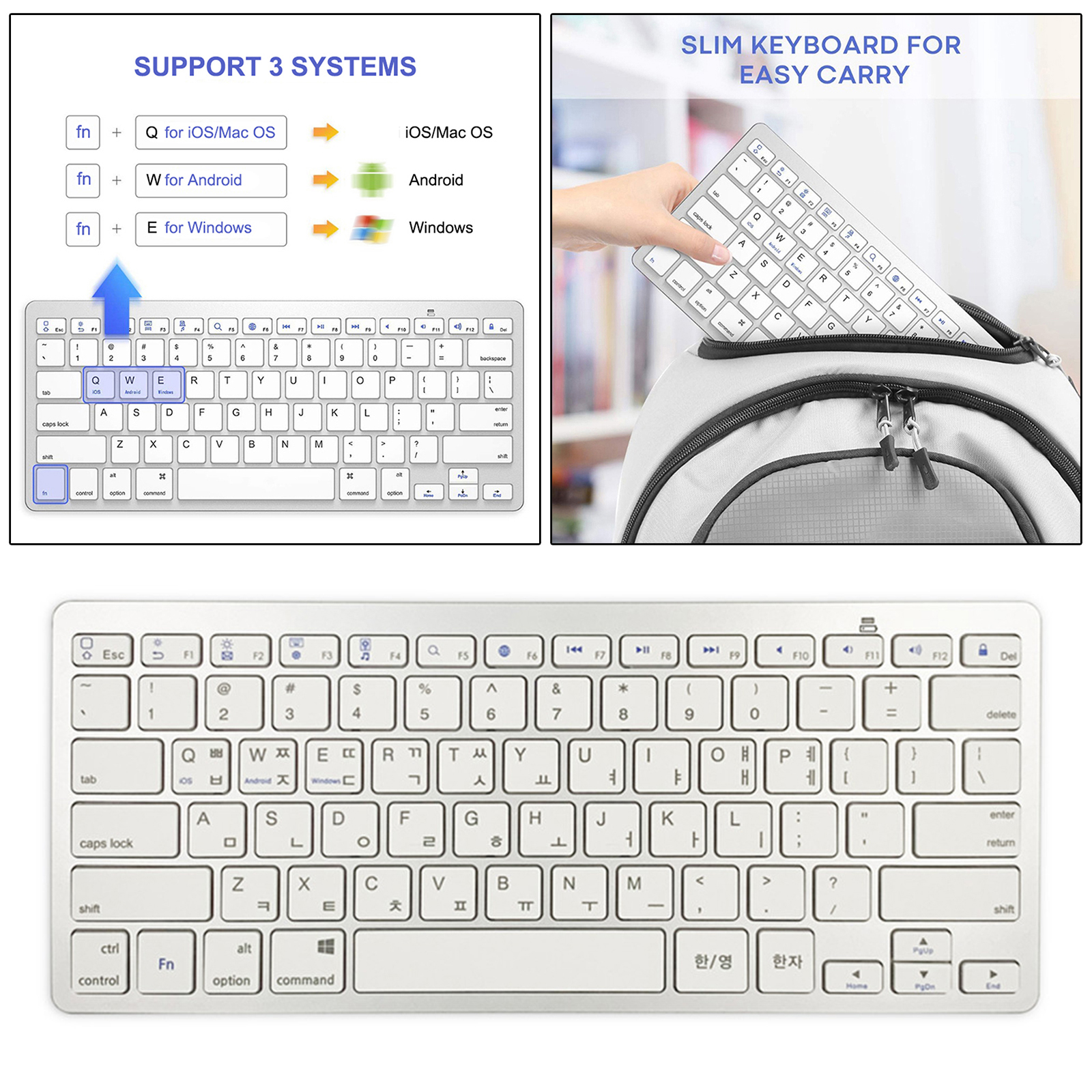 Portable Slim Korean 78 Keys Wireless Bluetooth Keyboard for Computer, Energy-saving