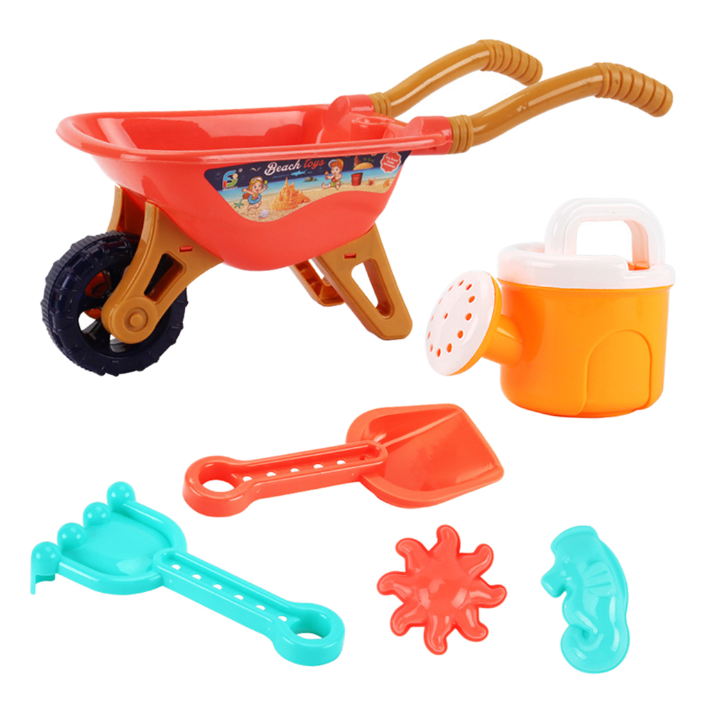 6 Pieces Beach Sand Toys Set Trolley Shovels 2pcs Sand Molds Outdoor Tools Kit for Kids Toddlers Reusable