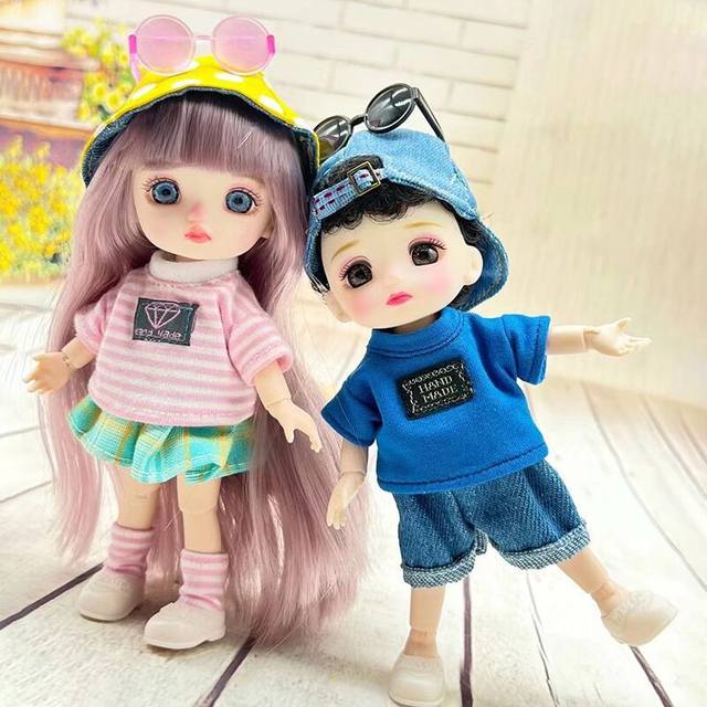 16CM Bjd Doll 13 Movable Joints Cute Face Shape Blue Eyeball and Fashion  Clothes Suit with Glasses Doll Toy Best Gift for Kids