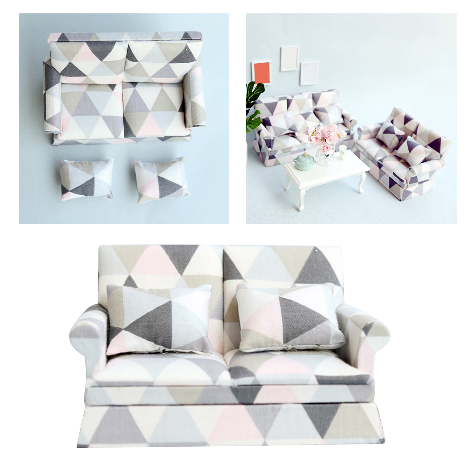 Wooden 1:12 Scale Dollhouse Miniature Sofa DIY Decor Kids Toys