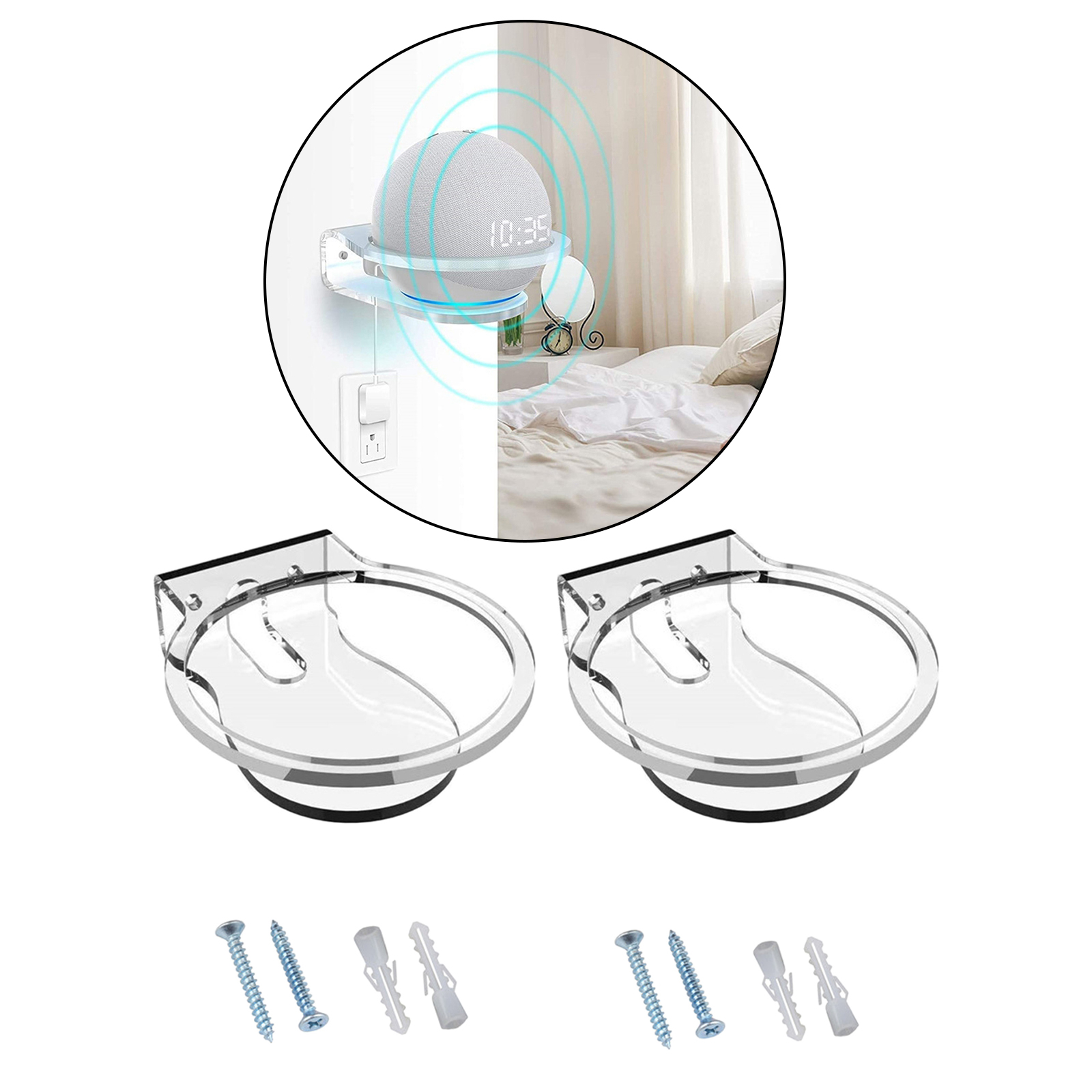 Clear Speaker Wall Mount Stand Holder for  Mini Wall Stand Cord Management Punch-Free