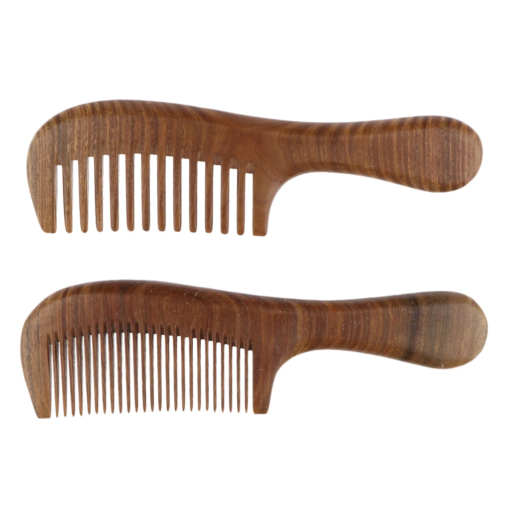 Professional Hair Care Detangling Comb Hairbrush Handmade Green Sandalwood Wooden Combs - Wide/Fine Tooth