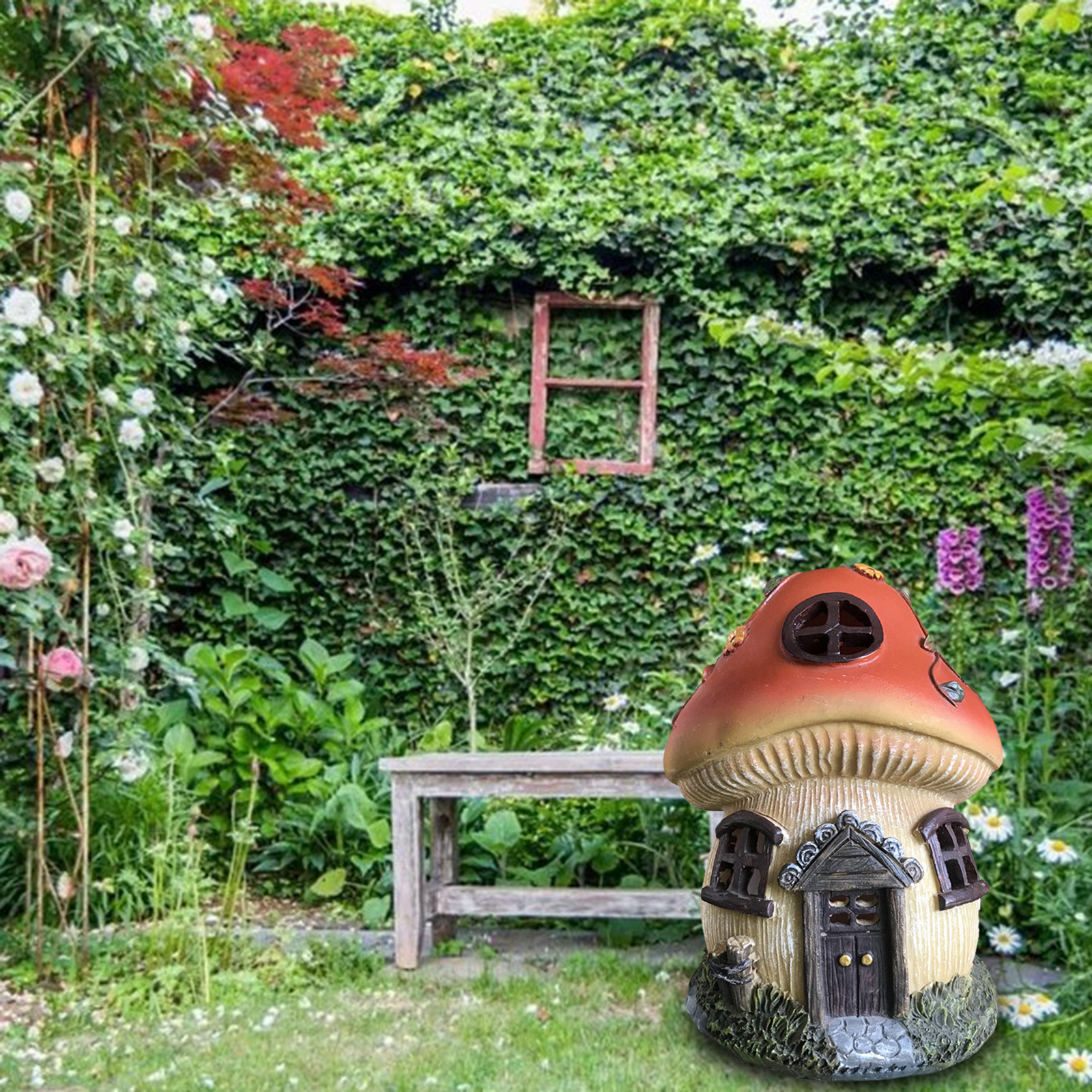 Resin Mushroom House Statue, Decoration, Rustic Indoor Outdoor Beach Yard, Room Home Decor, Yard Garden