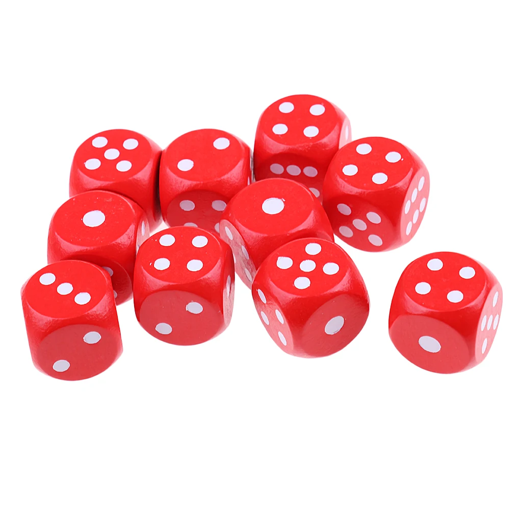 10Pieces Wooden Dice D6 Six Sided Dotted Dice For 
