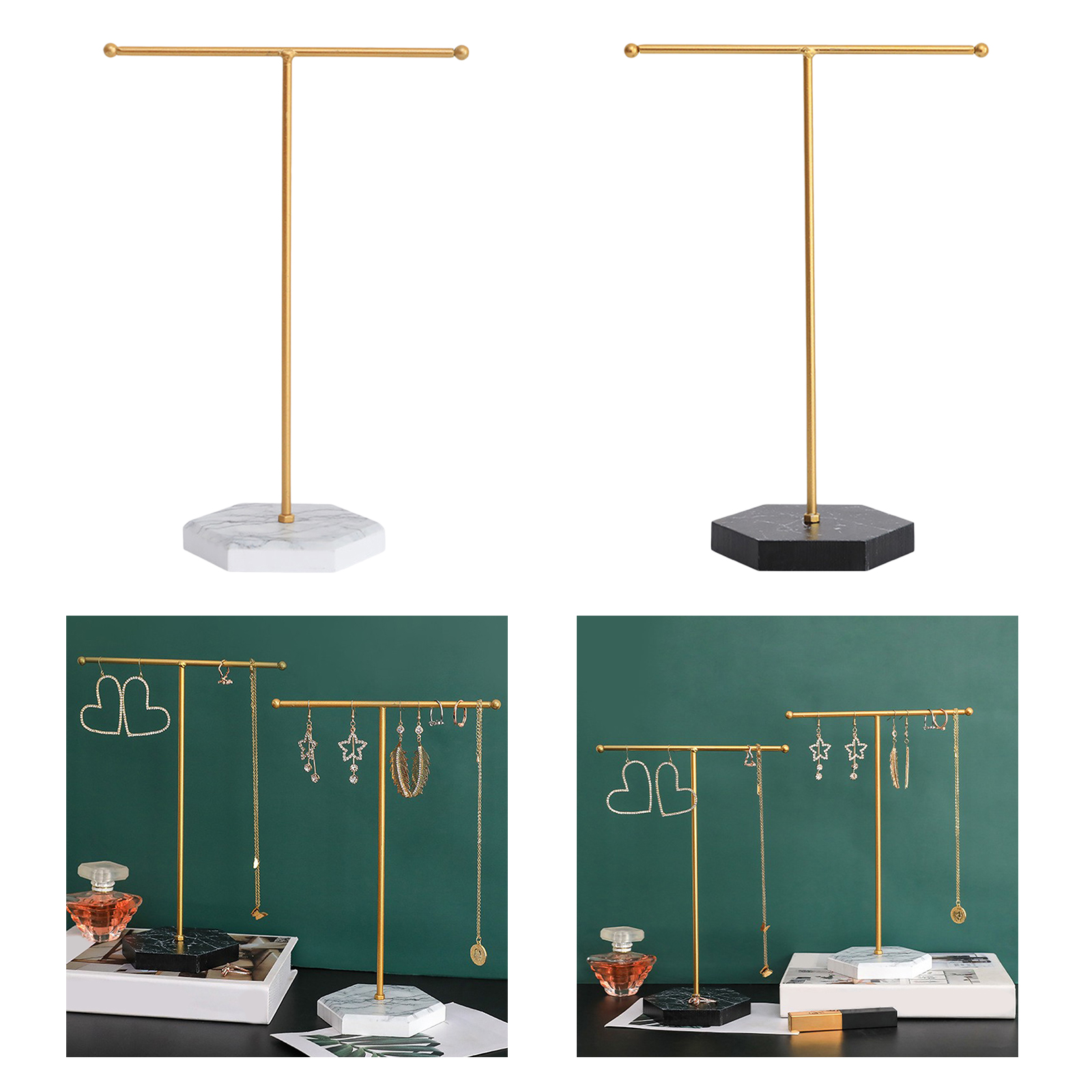 Metal Jewellery Stand Storage Gold Holder T-Bar Tower Show Rack for Ring Watch Necklace