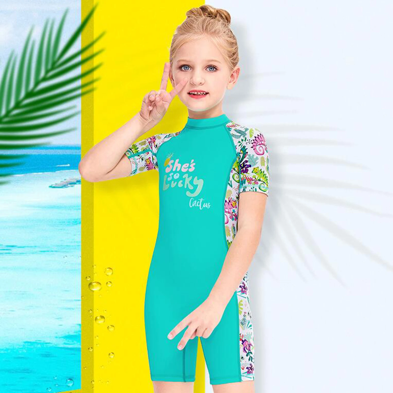 Neoprene Kids One-Piece Swimsuit Surfing Swimwear Girl Solid Bathing Suit