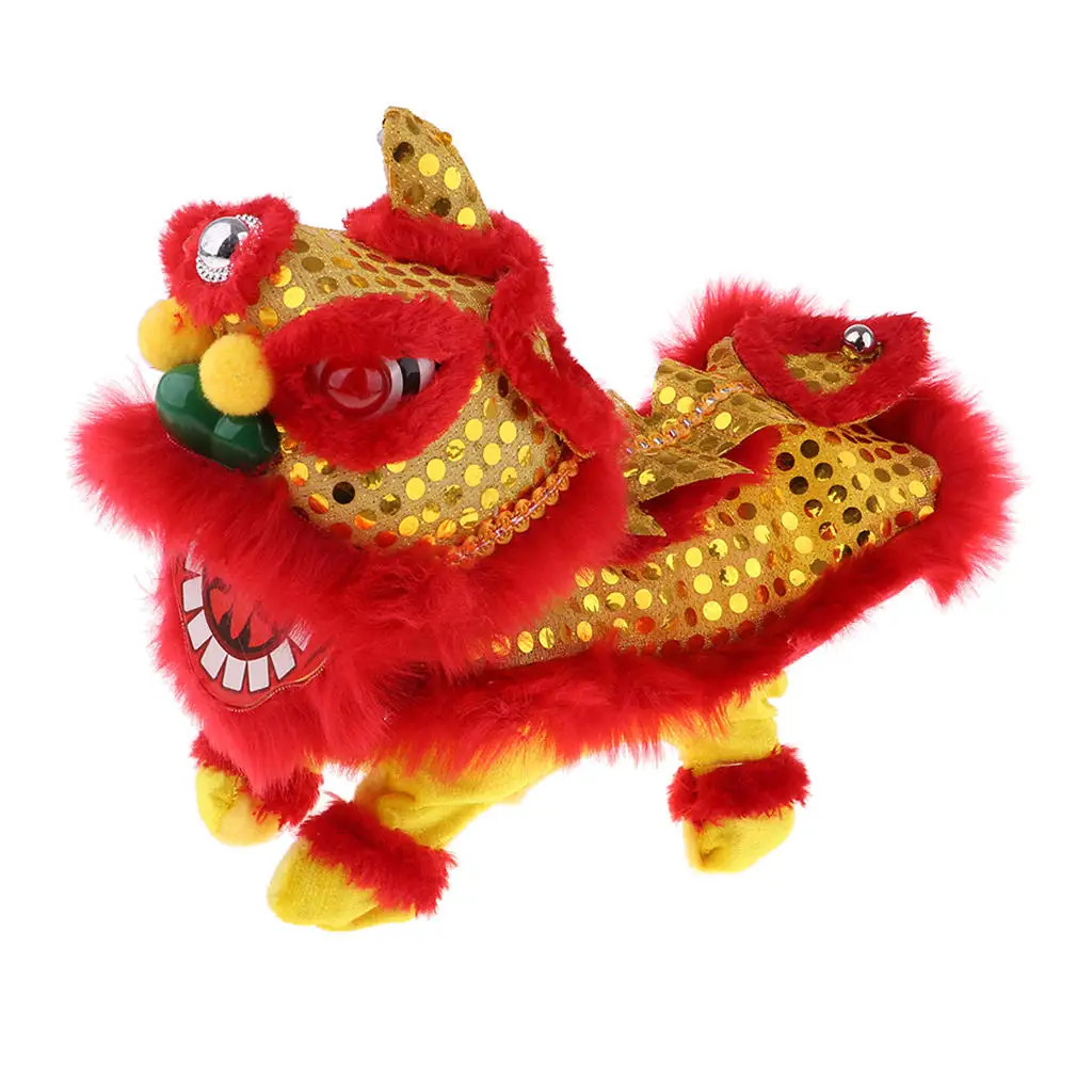 Vintage Chinese Electric Plush Walking Sound Lion Doll Home Decor Children Toy as described red