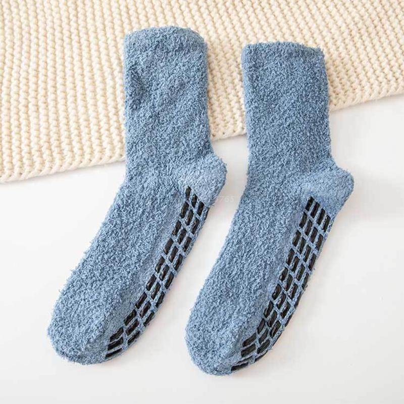 Title 3, Men Winter Cozy Fuzzy Slipper Socks Simple Soli...