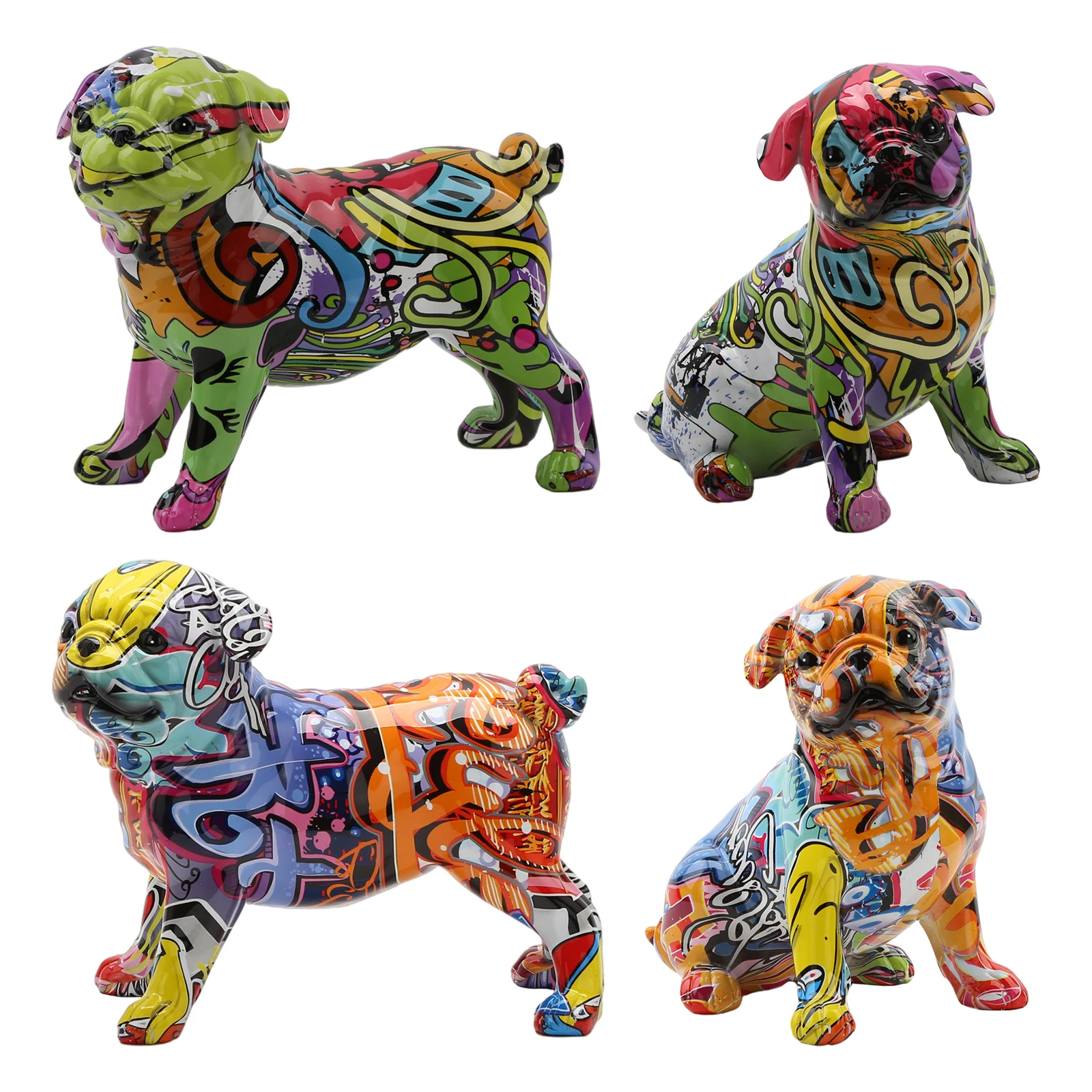 Nordic Painting Graffiti French   Creative Resin Crafts Animal Dog Figurines Sculpture Home Wine Cabinet Office Decor