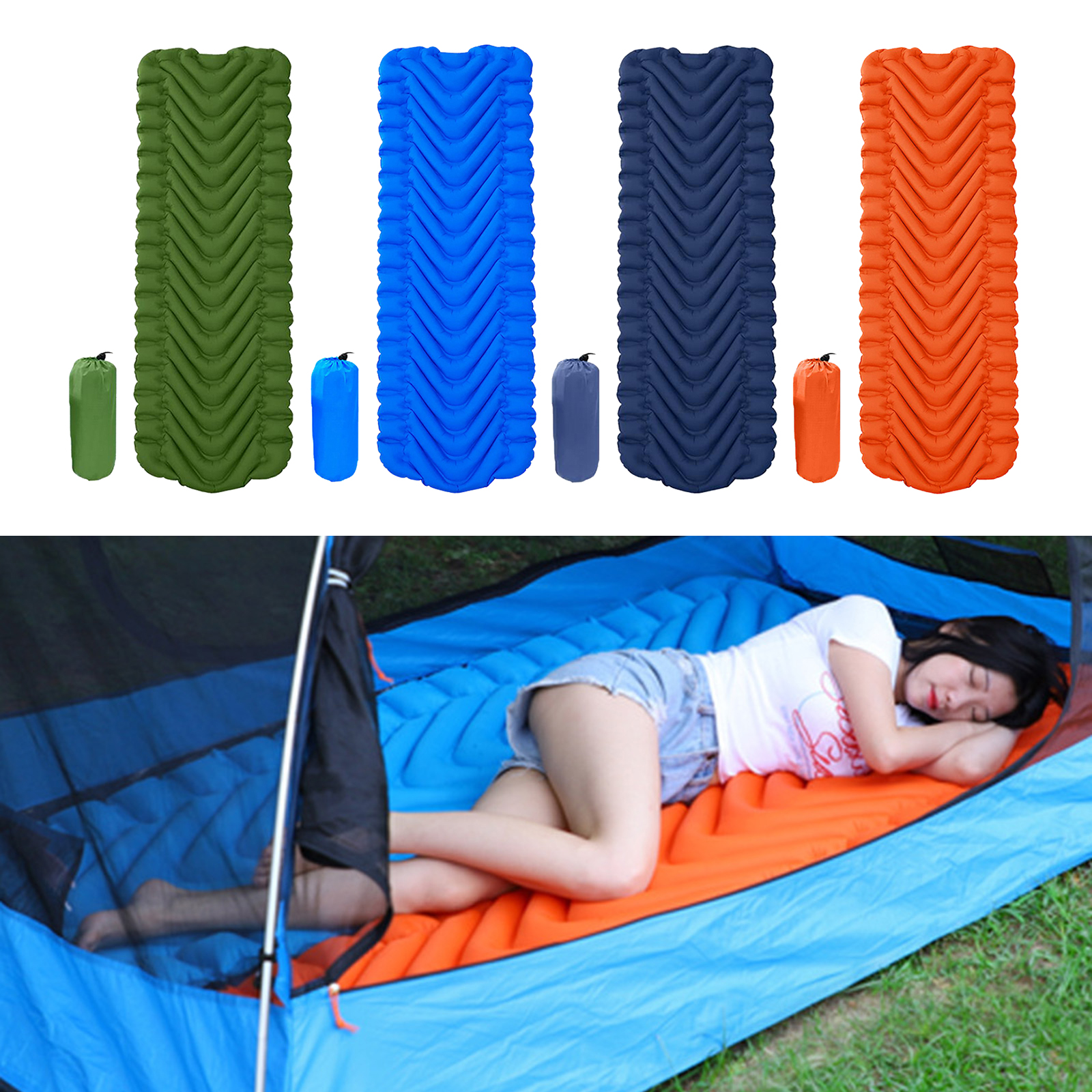 Camping Inflatable Sleeping Pad Tent Mat Travel Air Mattress Outdoor Hiking Picnic Backpacking Air Bed Folding Cushion Bed