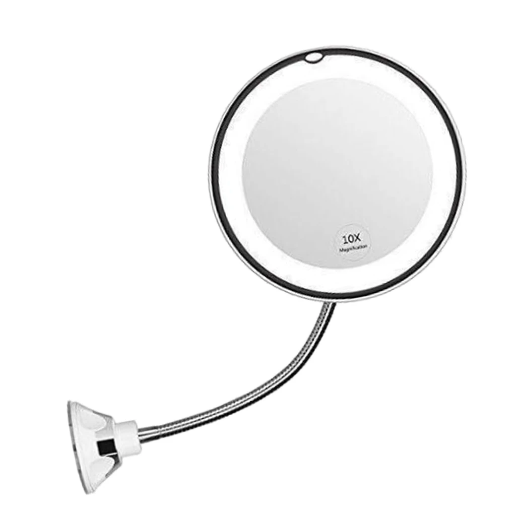 Gooseneck 10X Magnified LED Lighted Makeup Shaving 360 Swivel Wall Mount Mirror