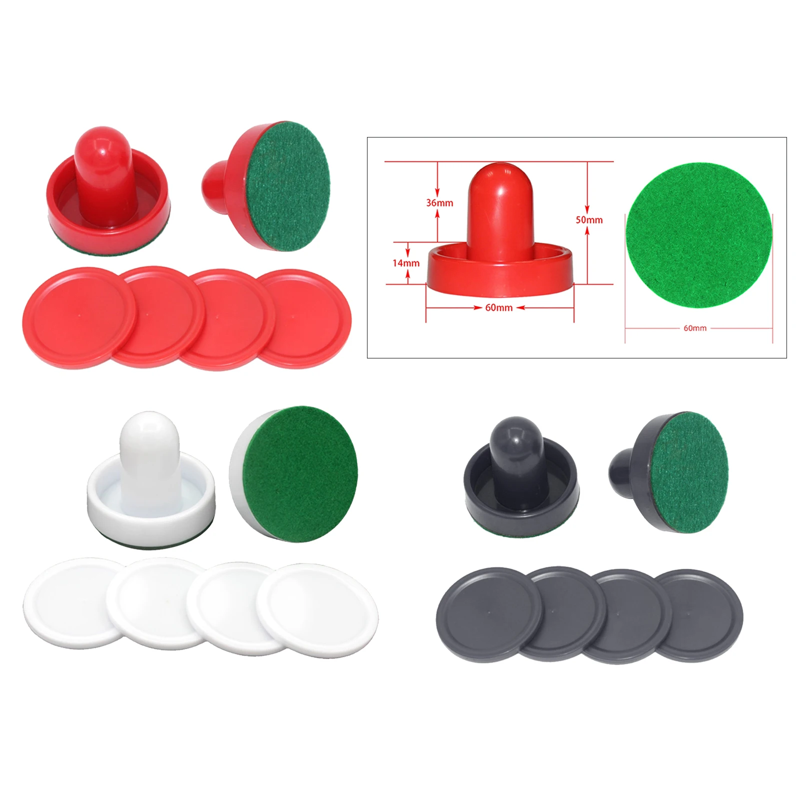 2PCS Plastic Air Hockey Pushers and 4PCS Pucks Replacement for Game Tables Black