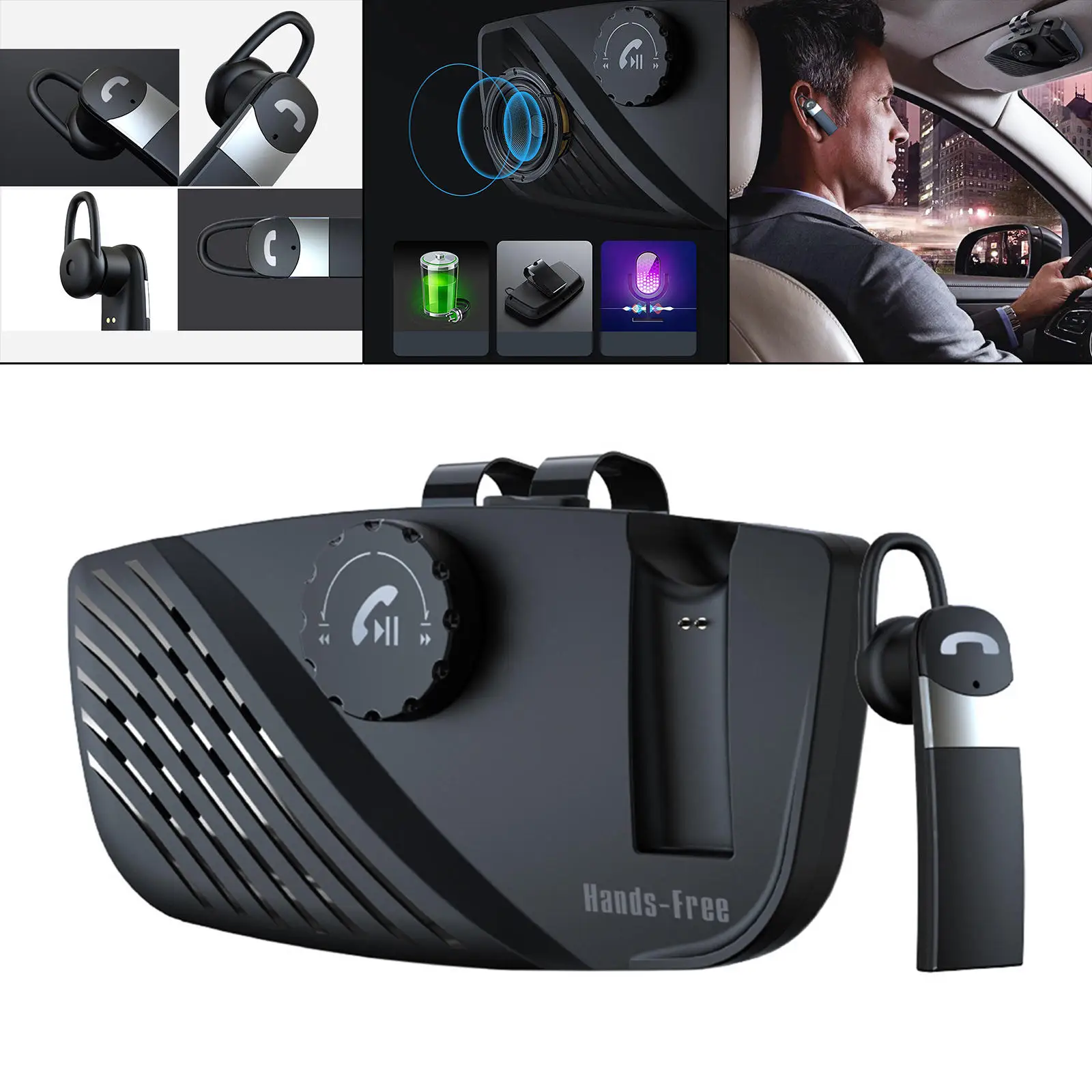 Car Bluetooth Speakerphone Portable In-Car Wireless Handsfree Talking Kit Hands Free Cell Phone Kit Speaker for Google Assistant