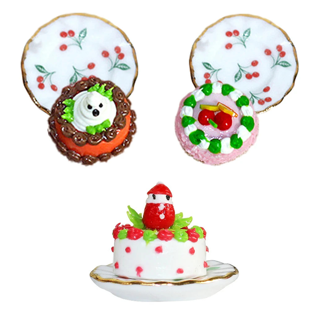 1:12 1:6 1:24 Dollhouse Miniature Food Cake Dessert w/ Plate Model Decor Children`s Toys