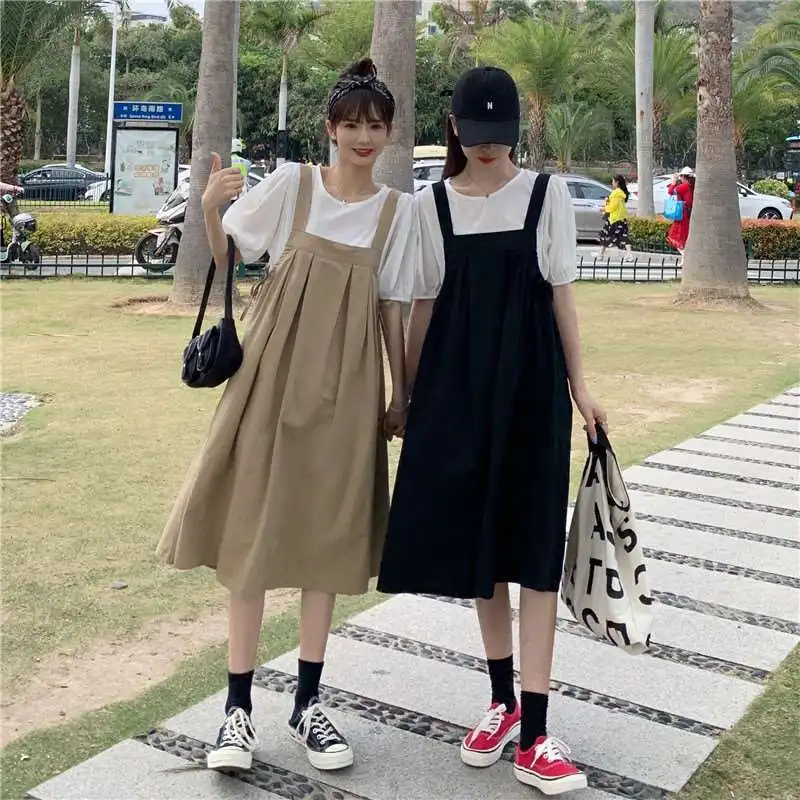 Sleeveless Dress Women Solid Maxi Preppy Loose-waist Simple Japan Style College Ladies Summer Popular Pregnant Daily Fashion New dresses for women