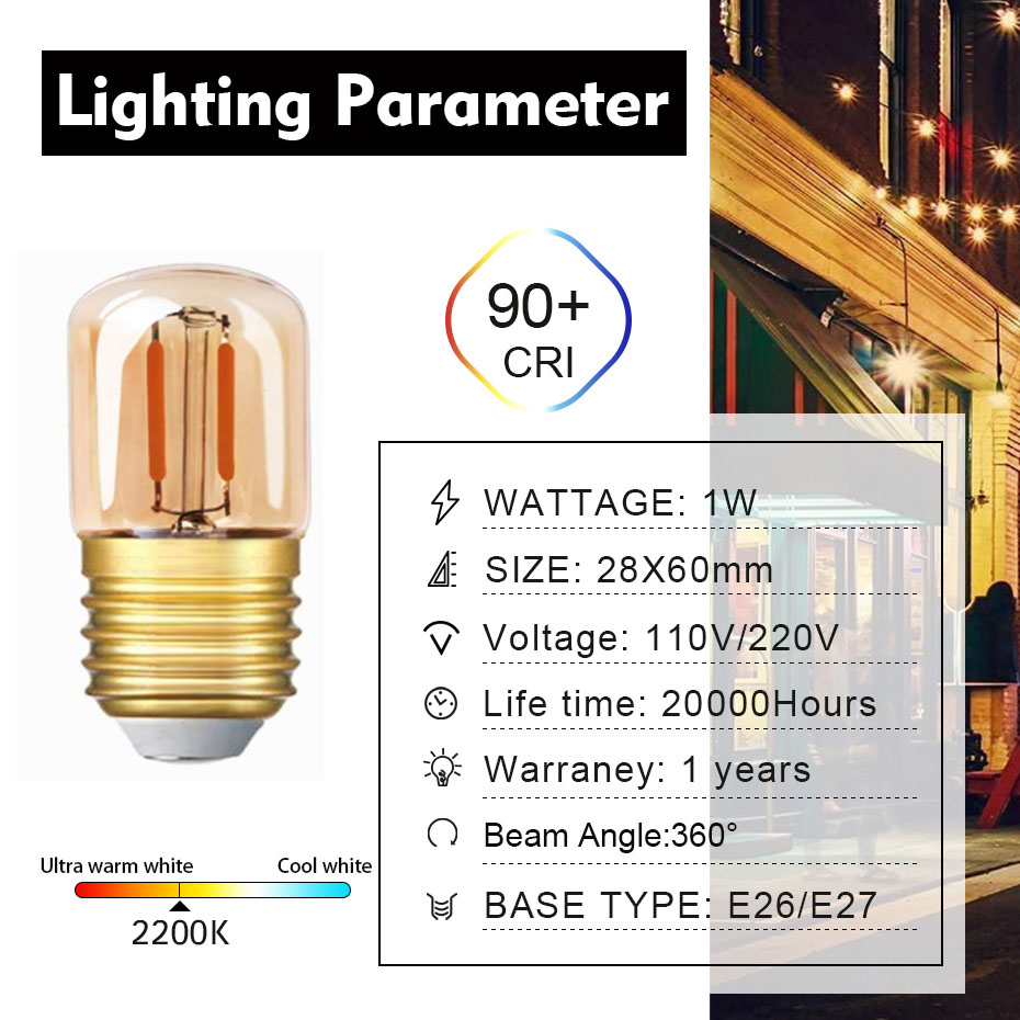 220v branco quente 1w edison vintage âmbar