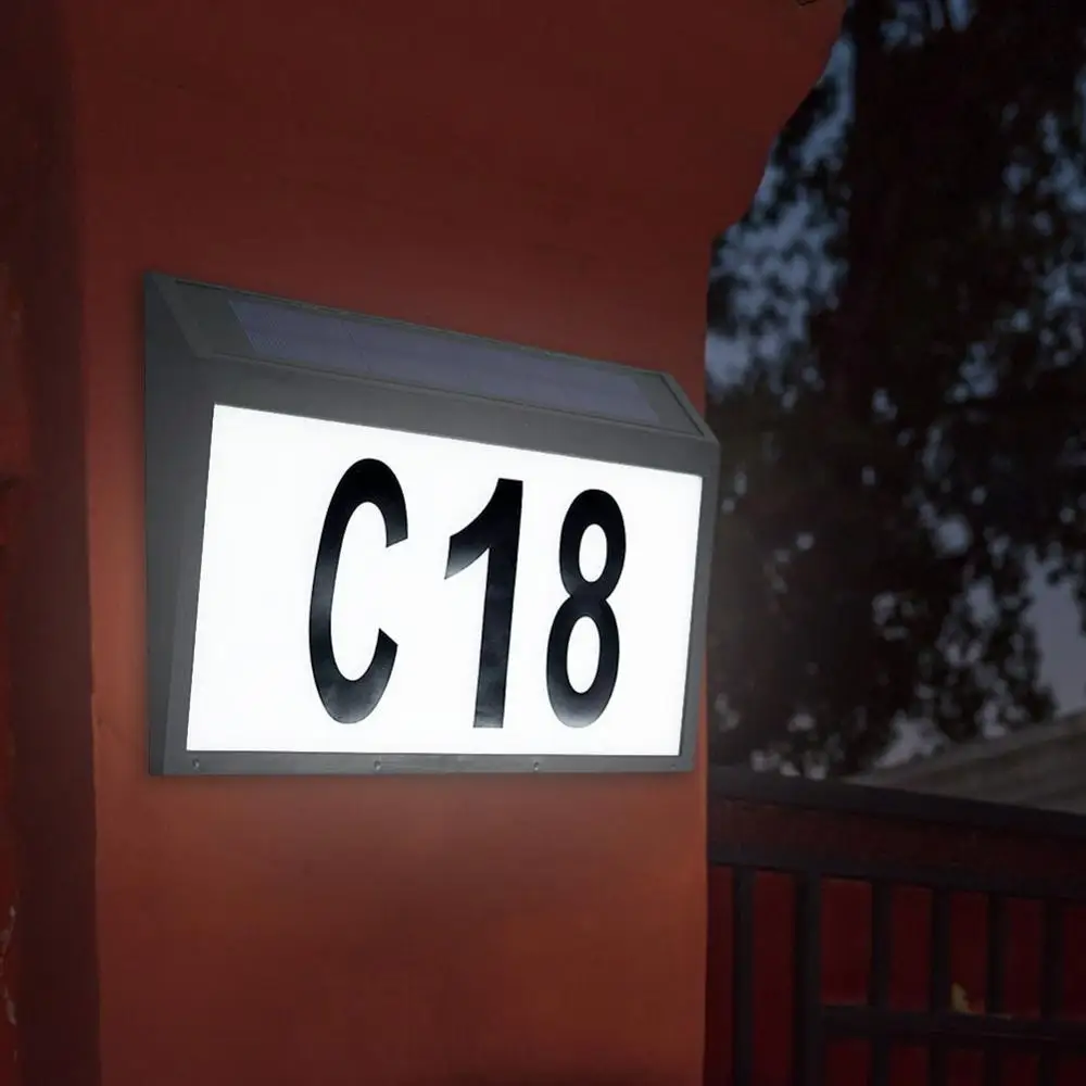 Solar Address Sign Light Illuminated House Number Garden Light Up Door Plate
