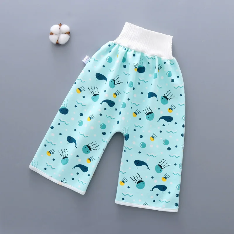 MGEY Bedwetting Underwear for Boys and Girl Fish L Waterproof Diaper Skirt for Potty Training Baby Comfy Cloth Diaper Short 2 in 1 Boys Girls Training Skirt Reusable Diaper Cover Underwear 