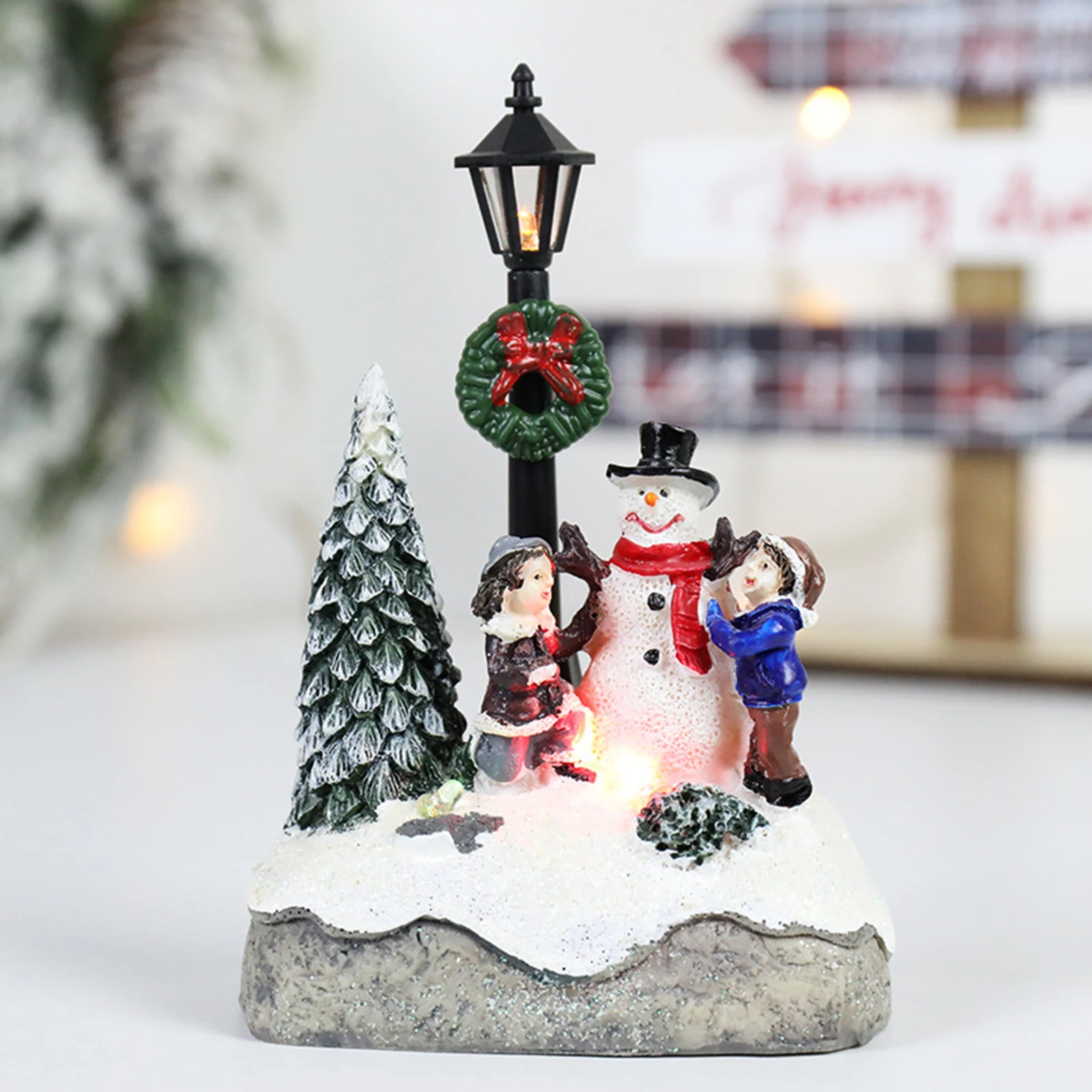 Micro Landscape Ornaments Kit Snowmen with LED Light Houses Christmas Village Sets for Christmas Decor Dollhouse Kit for Gift