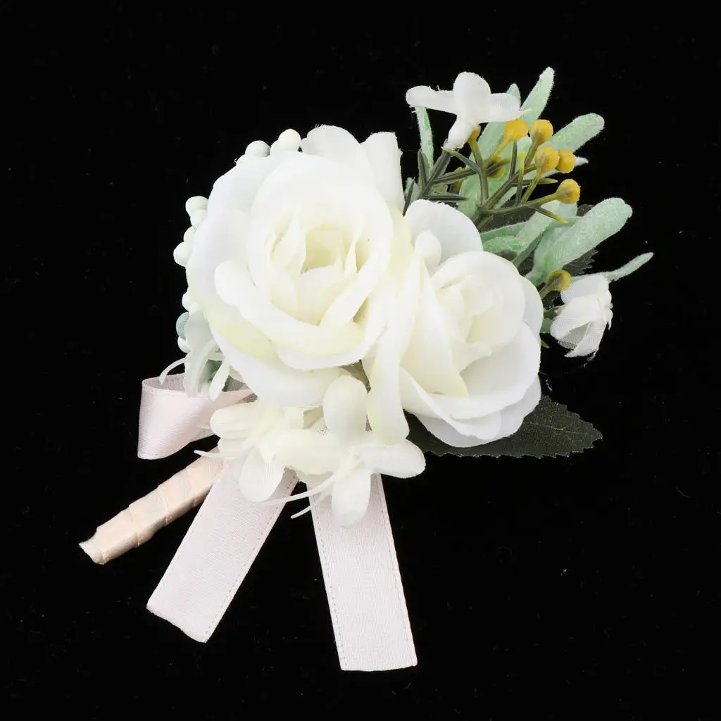 Satin Flower Corsage Boutonniere Wedding Bridal Bridesmaid Corsage Men Groom Bridegroom Boutonniere for Wedding Prom Party