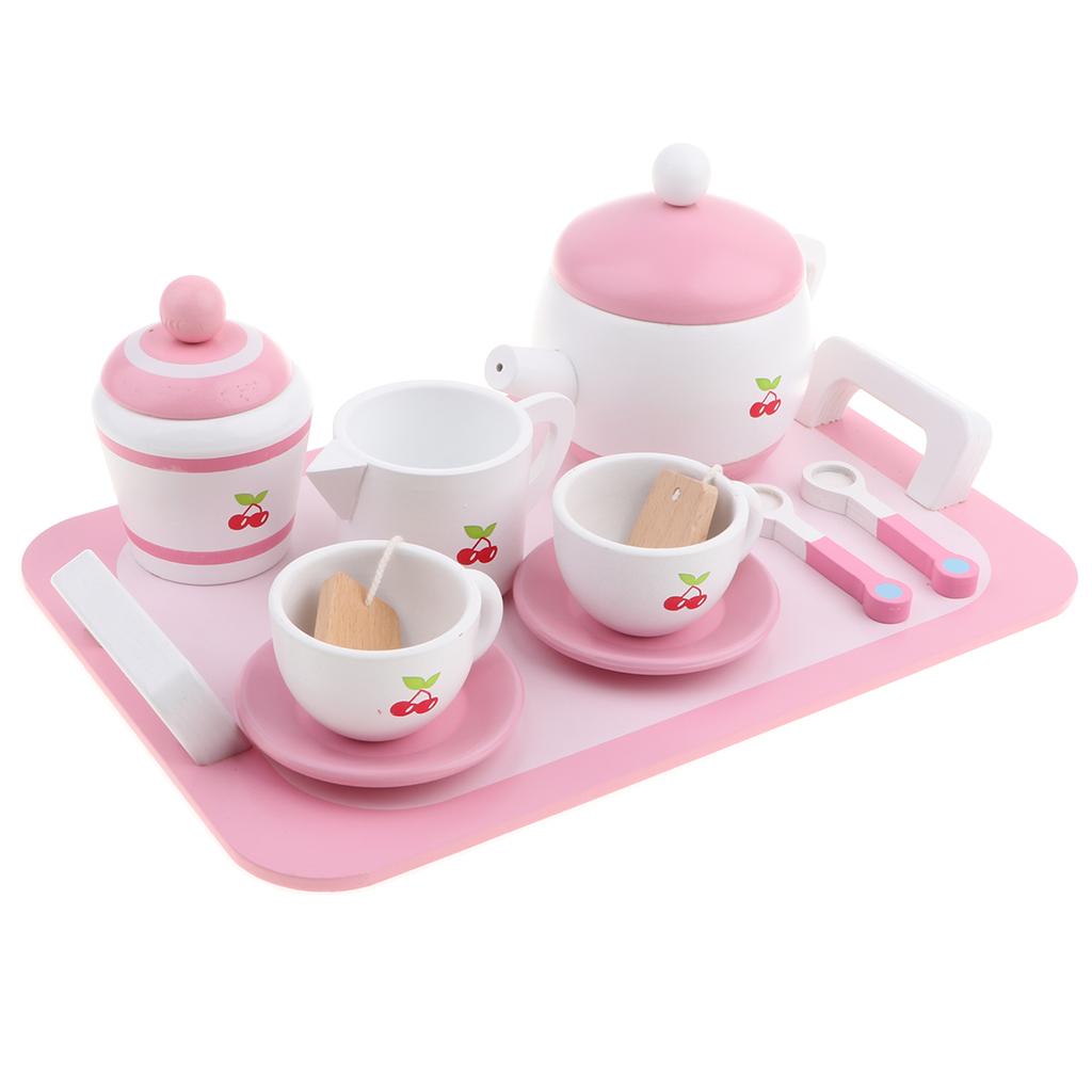 wooden pink tea set