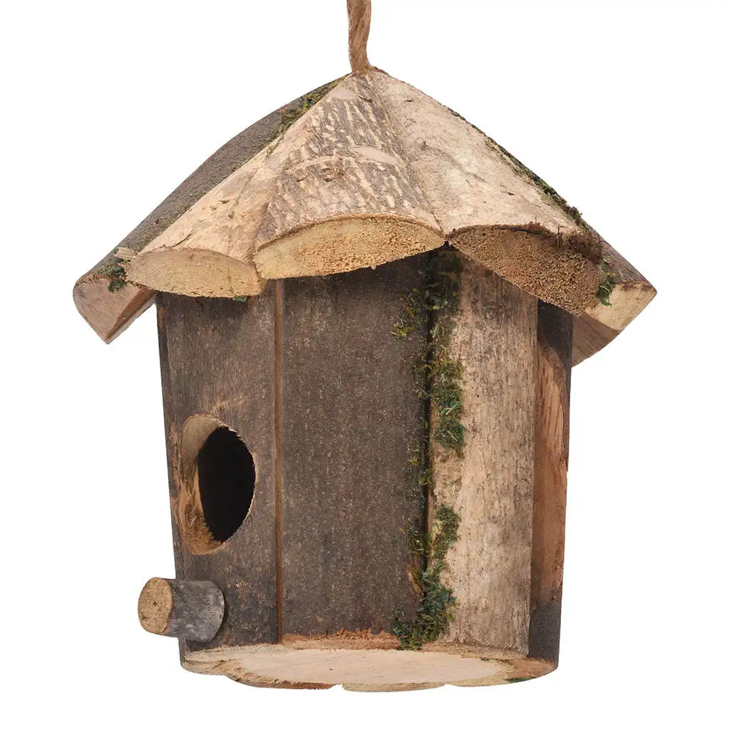 Outside Wooden Birdhouse Resting Place for Birds Decor Handcrafted Mini Hanging Bird Hut Hummingbird House for Yard Window Home