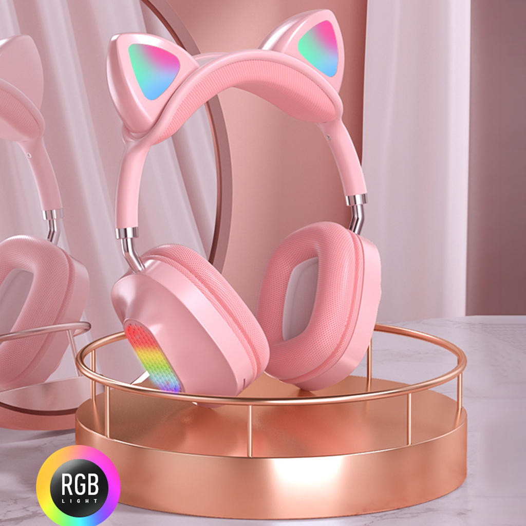 Cat Ear Bluetooth 5.0 Headphones with Mic Soft Earpads Noise Canceling Gaming Headset for Smartphones PC Tablet Girls Boys Girls