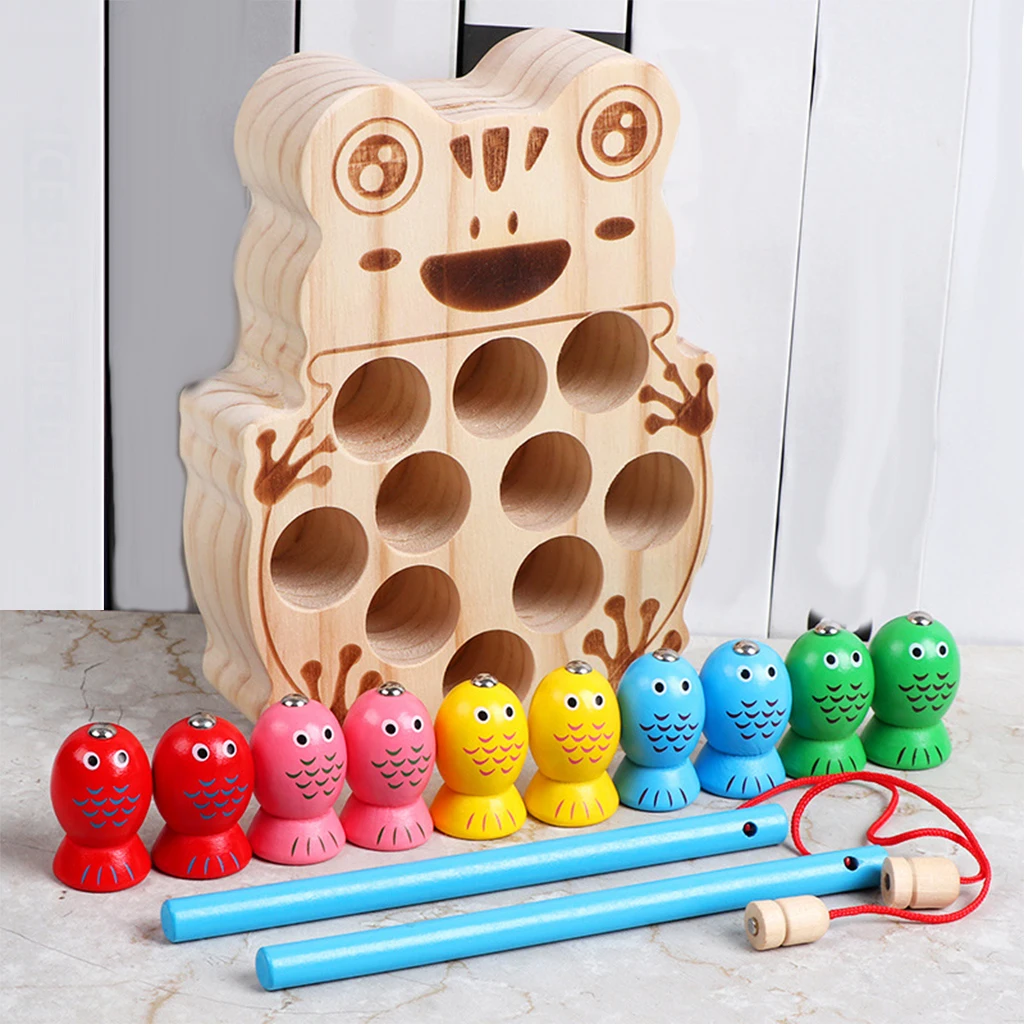 Wooden Magnetic Fishing Toy Color Cognition Development Toys Motor Skill for Kids Children