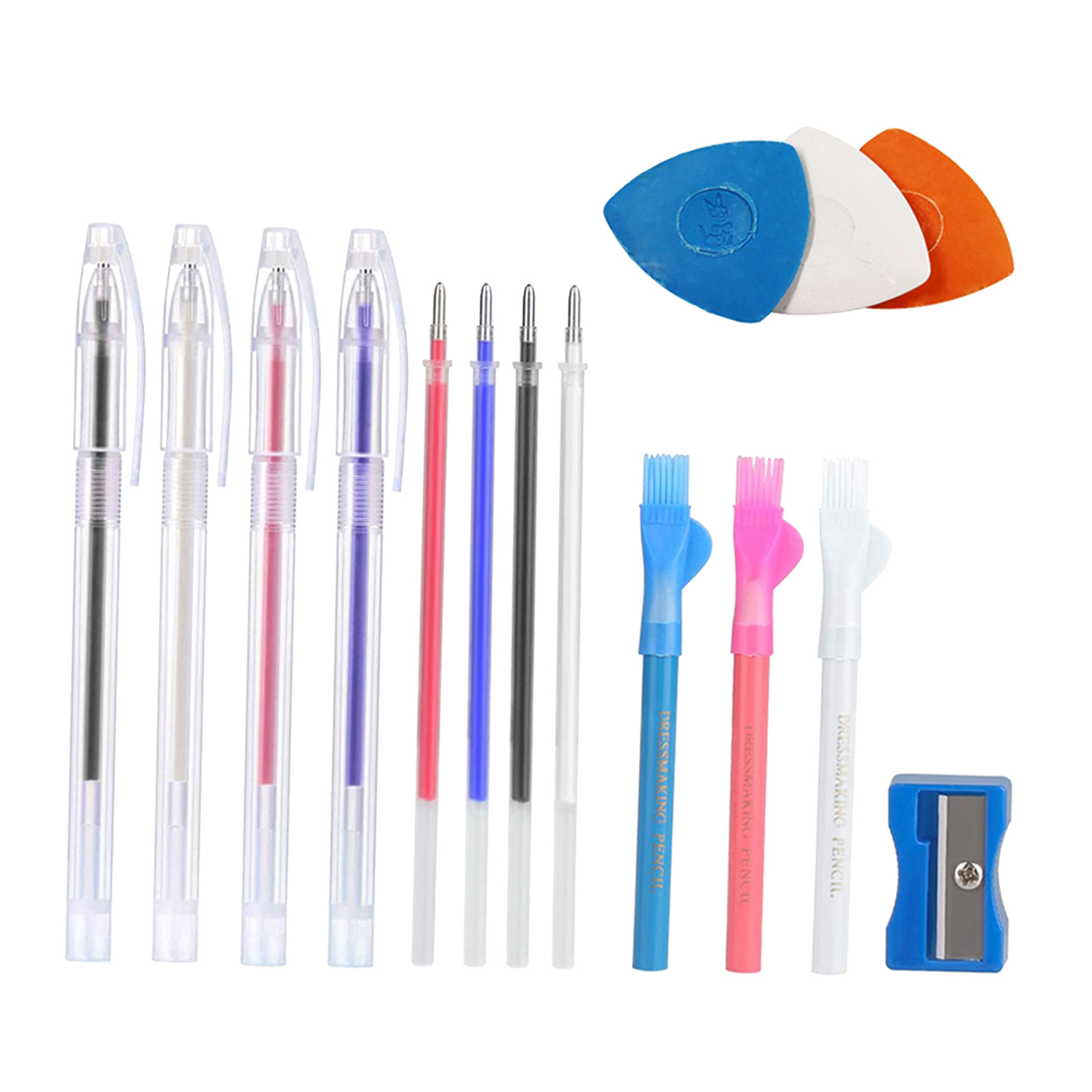 4pcs Heat Erasable Pens with 4pcs Refills, Fabric Marking Pencil Heat Erase Pens, Pencils, Chalk and Pencil sharpener