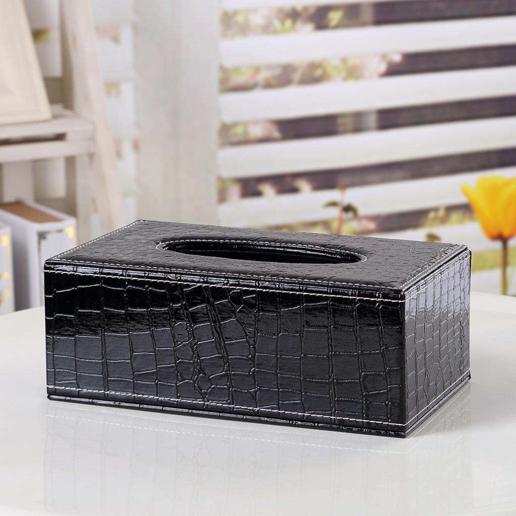 Kitchen Napkin Holder Livingroom Decorative Crocodile Print Black Leather