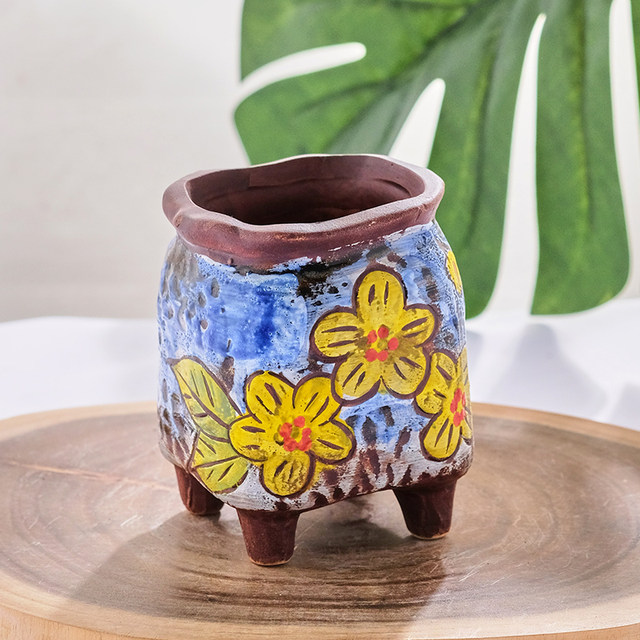 Creative Hand Painted Flower Pot Round Ceramics Succulent Green Plant  Flowerpot Indoor Decorative Countertop Planting Pot Gifts - AliExpress