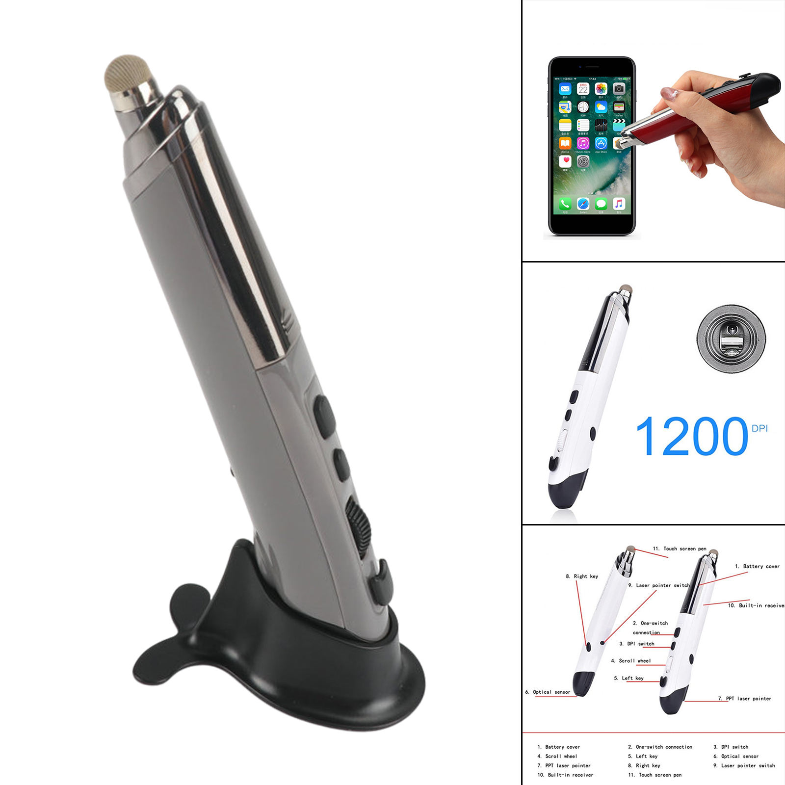 Portable 2.4G Wireless Optical USB Mouse 1600DPI Handwriting Mini Mouse Pen