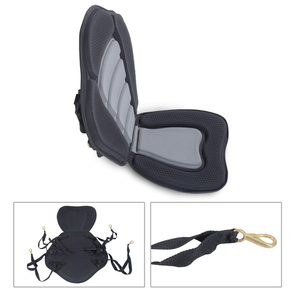 BLACK SIT-ON-TOP Kayak Canoe Adjustable Seat W Detachable Back Rest Cushion