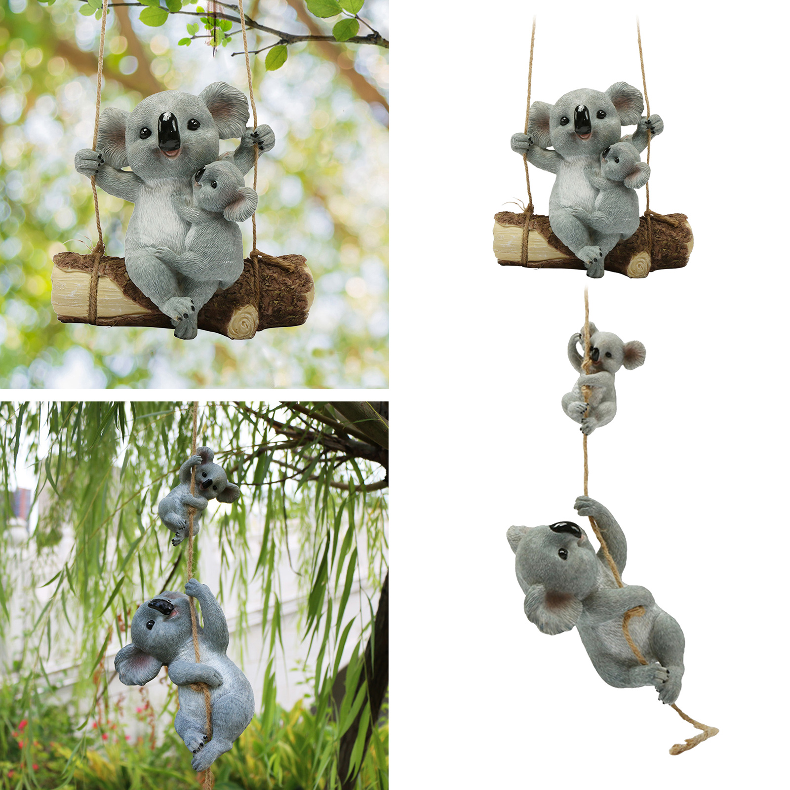 Resin Koala Animal Figurines Outdoor Fairy Garden Figurine Yard Hanging Ornament Decoration Statue Sculptture Kid Gifts