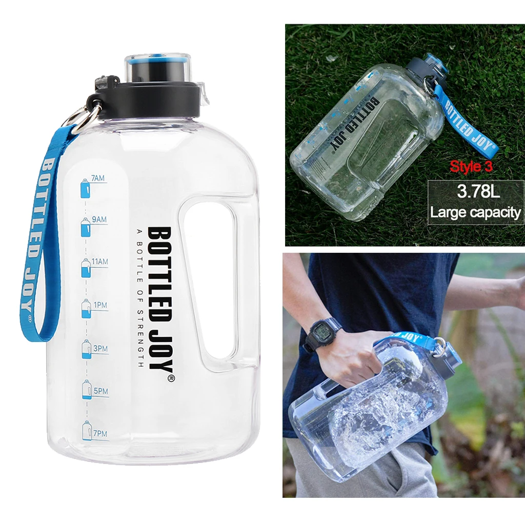 1 Gallon Large Water Bottle Hydration Time Marker Big Jug for Exercise Camp
