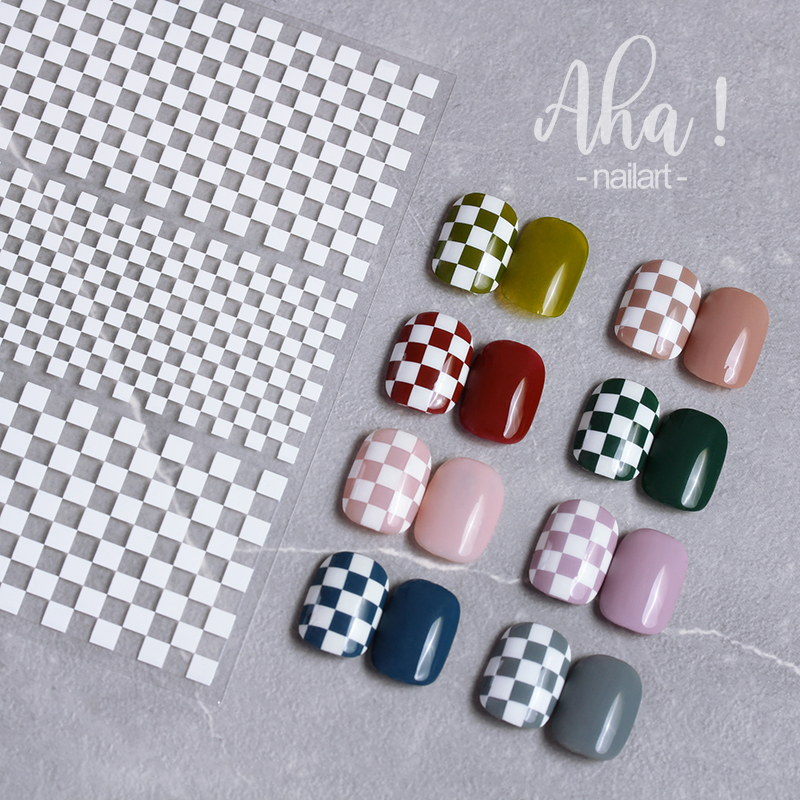 Best of 1Sheet Checkerboard Grid Nail Art 3D Stickers Nail Decals For Nails Houndstooth Manicure 2021 New Design Sliders DIY Accessories Reviews & Tips