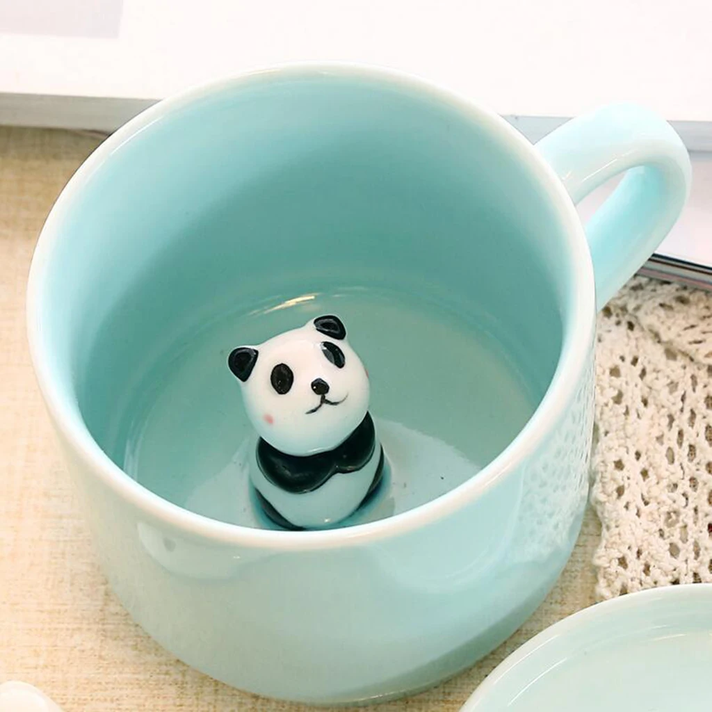 Creative Ceramic Cup coffee Mug 3D Milk Cup Animal Inside Cute Cartoon Panda Bunny Kitten Puppy Tee Cup Celadon Cup