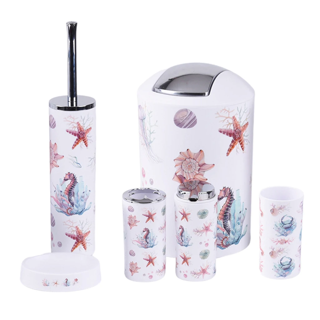 Bathroom Accessories Set 6 Pieces Bath Ensemble Bath Set Collection - Starfish 