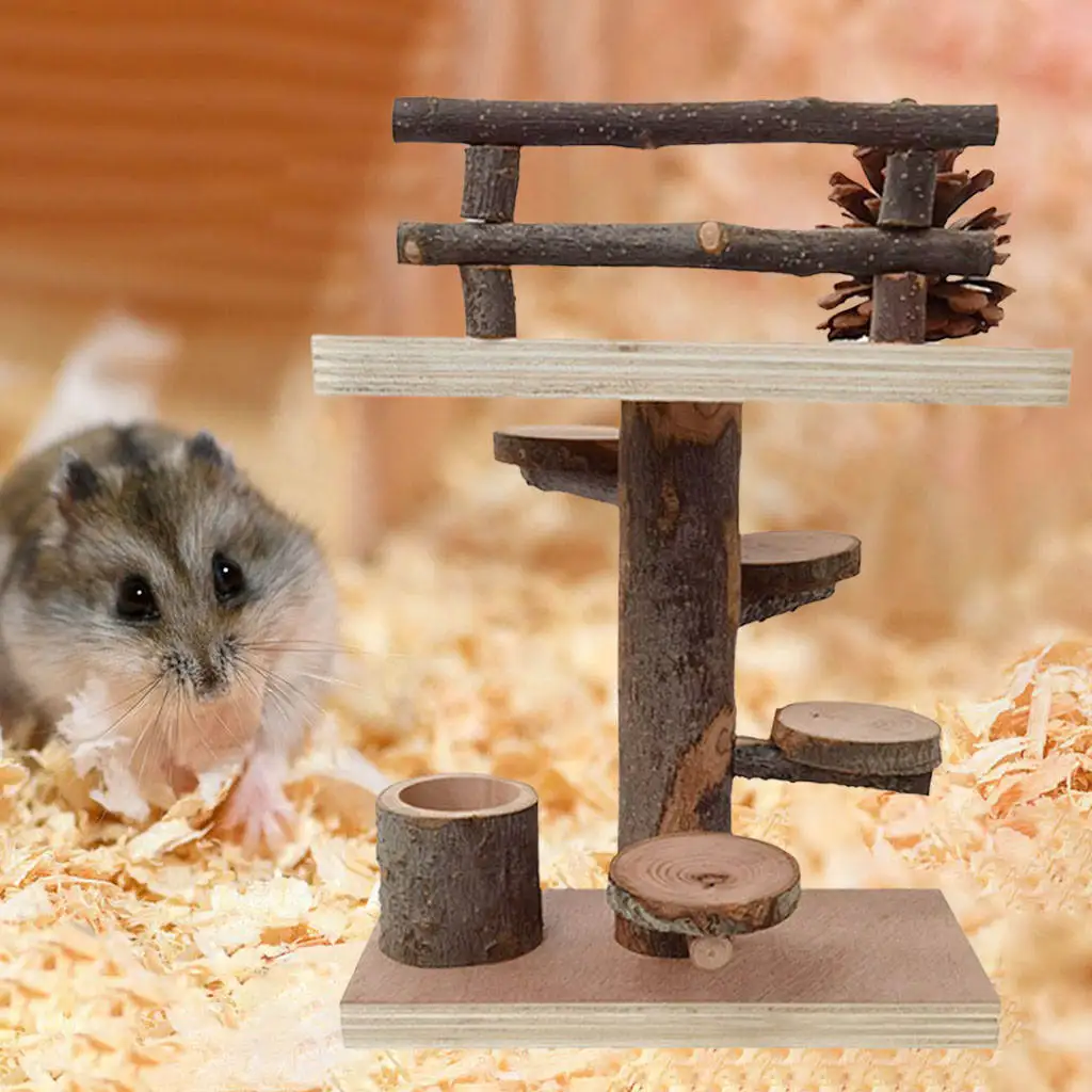 POPETPOP Hamster Platform Parrot Springboard Climbing Ladder Hamster Climbing Toy Natural Wood Ladder Small Animal Cage Accessories 