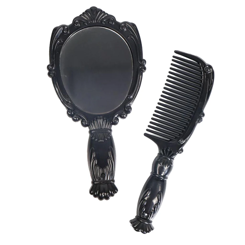 Vintage Hand Mirror Comb Set Makeup Mini Vanity Mirror, Travel Mirror And Comb