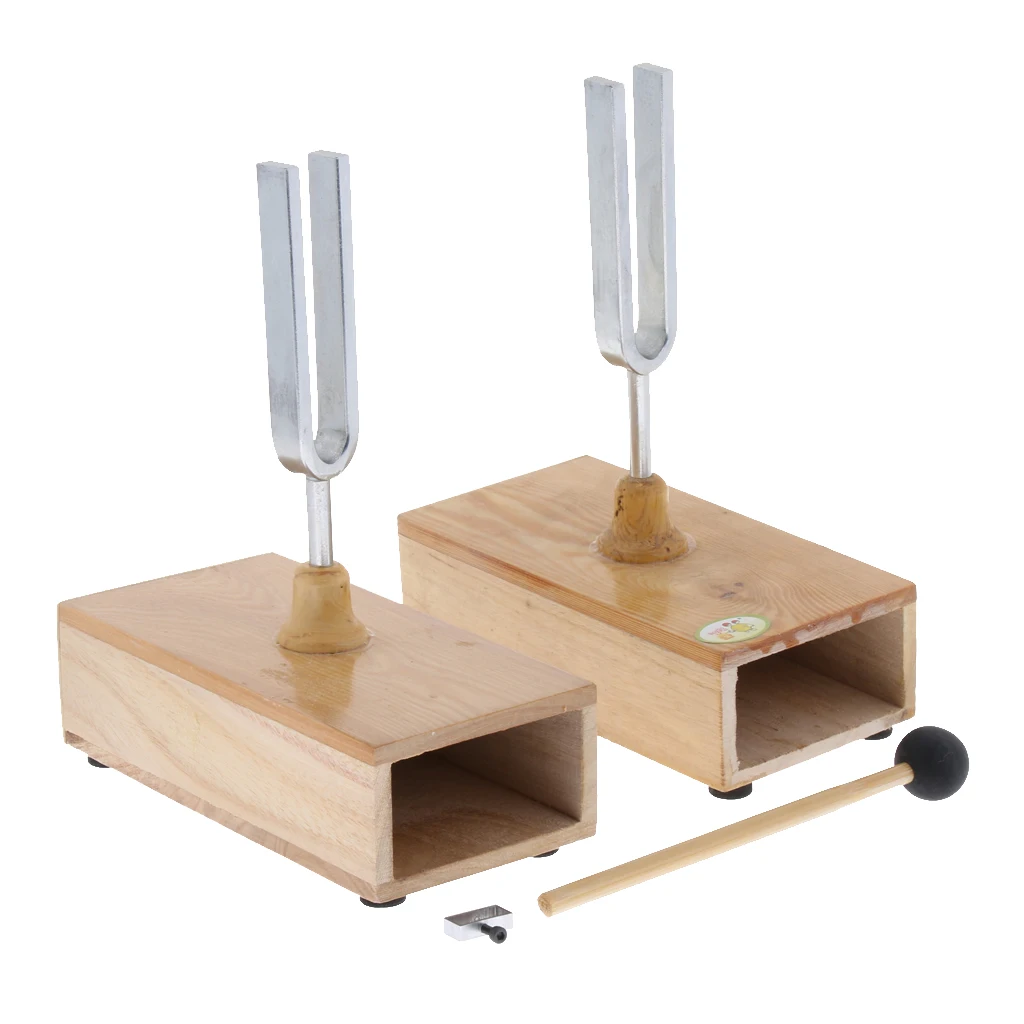 2pcs 440HZ Wooden Resonant Box with Tuning Fork Acousitc Science Tools