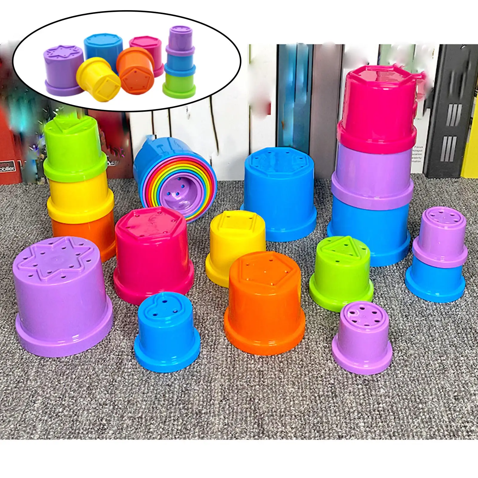 Rainbow Bath Stacking Cup Toy Preschool for Bath Gifts 10 Months +