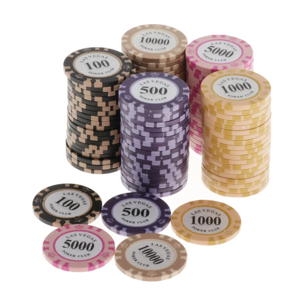 100 Pieces Clay Composite Striped Dice Poker Chips with 5 Numbers (20pcs/Each Denomination)