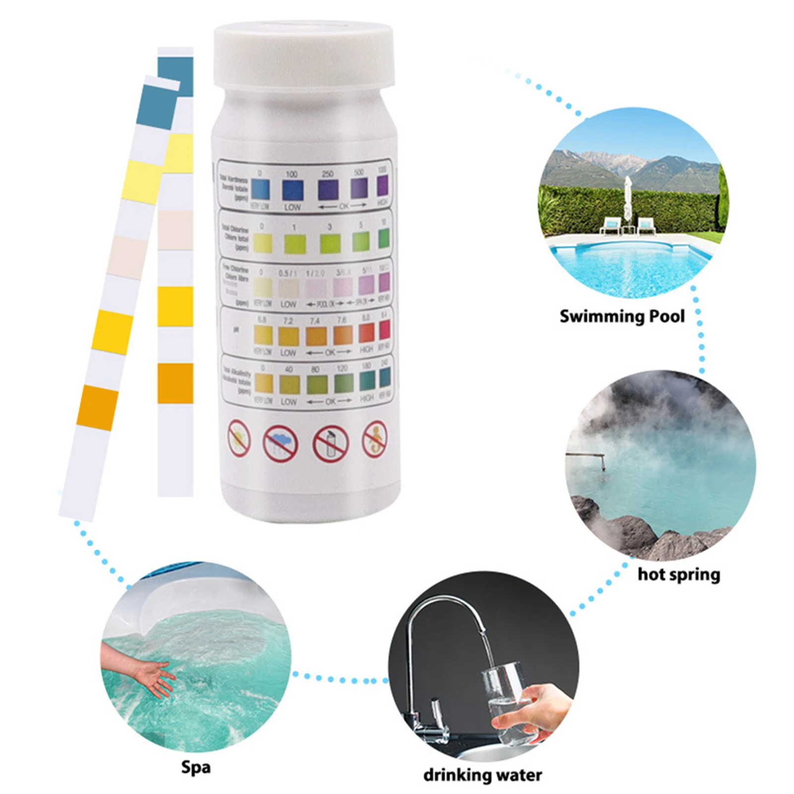 50Pcs/Pack 14 In 1 Water Test Strips Kit Drinking Water Aquarium Tap Hot Tub Water Quality Test